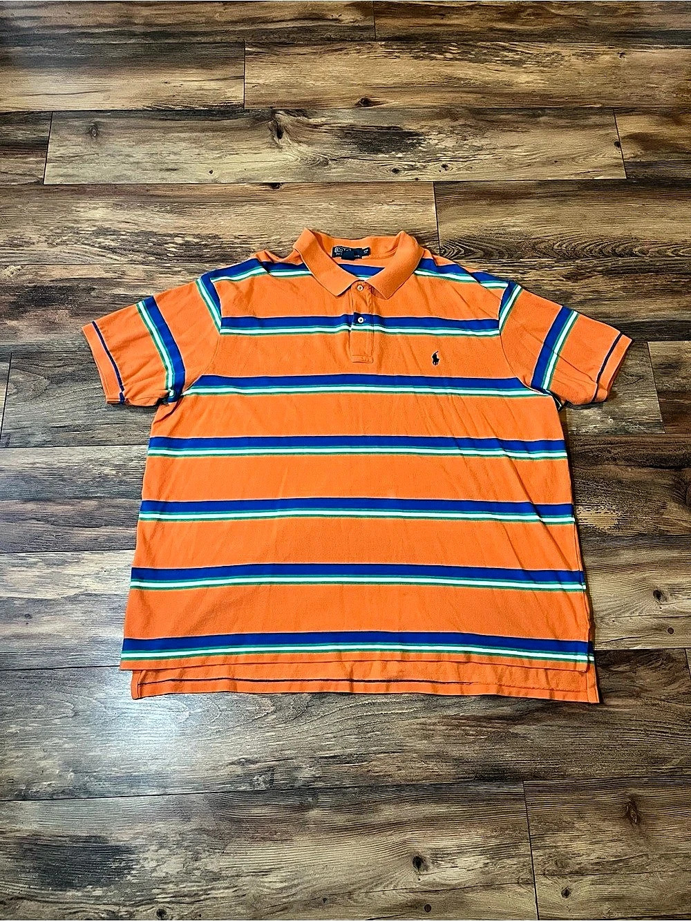 Polo Ralph Lauren Men’s 4XB Big & Tall Orange Striped Polo Shirt Cotton Vintage